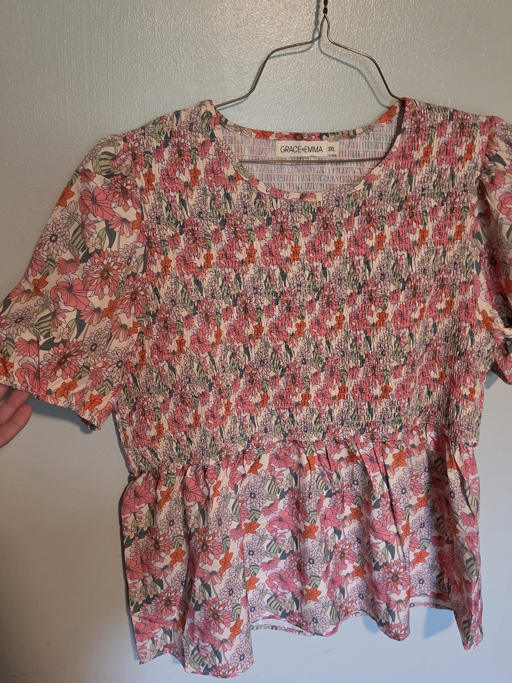 Grace & Emma Pink Floral Smocked Peplum Top